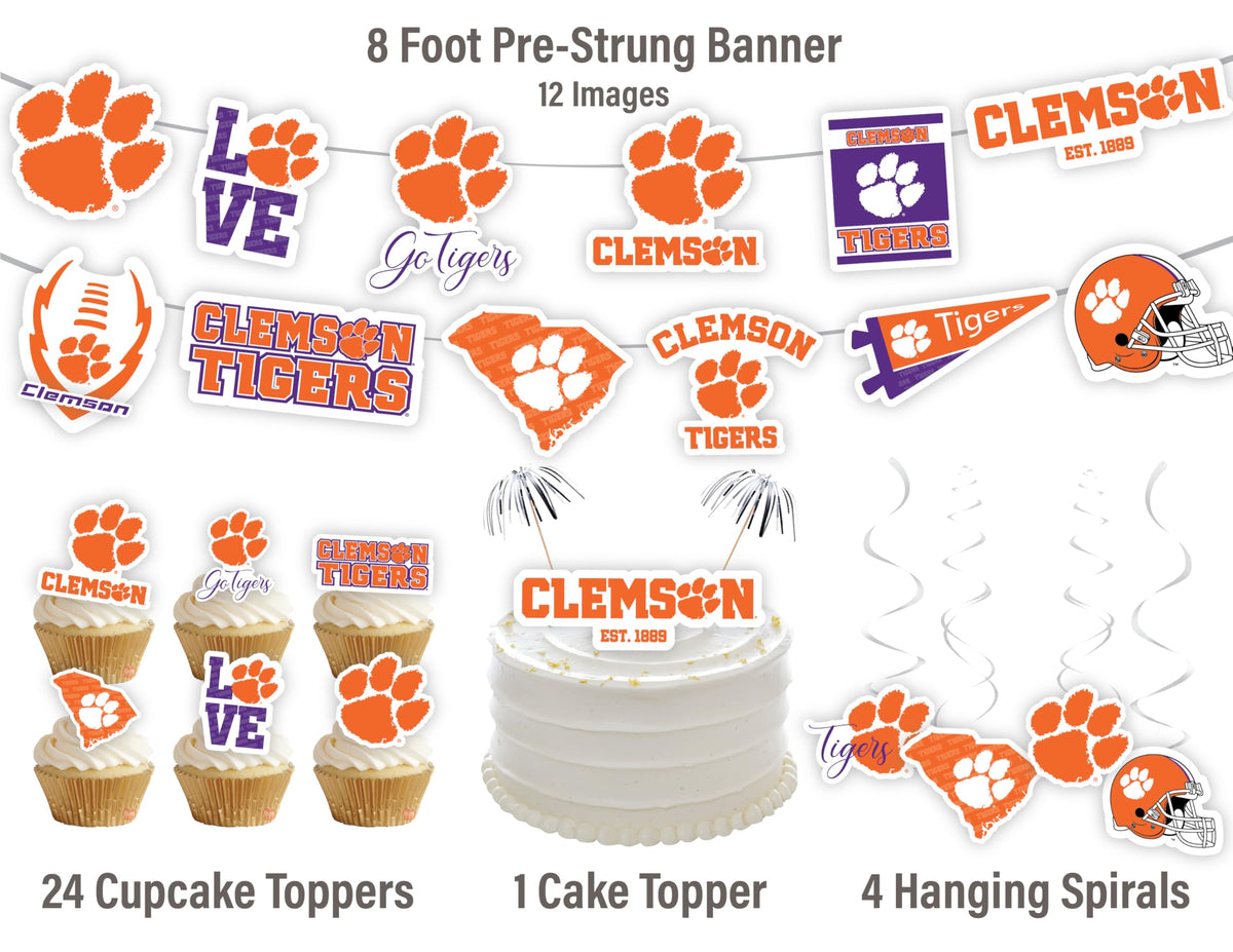 PartyKandy Clemson Tigers 42-Piece Party Decor Kit – Banner & Toppers