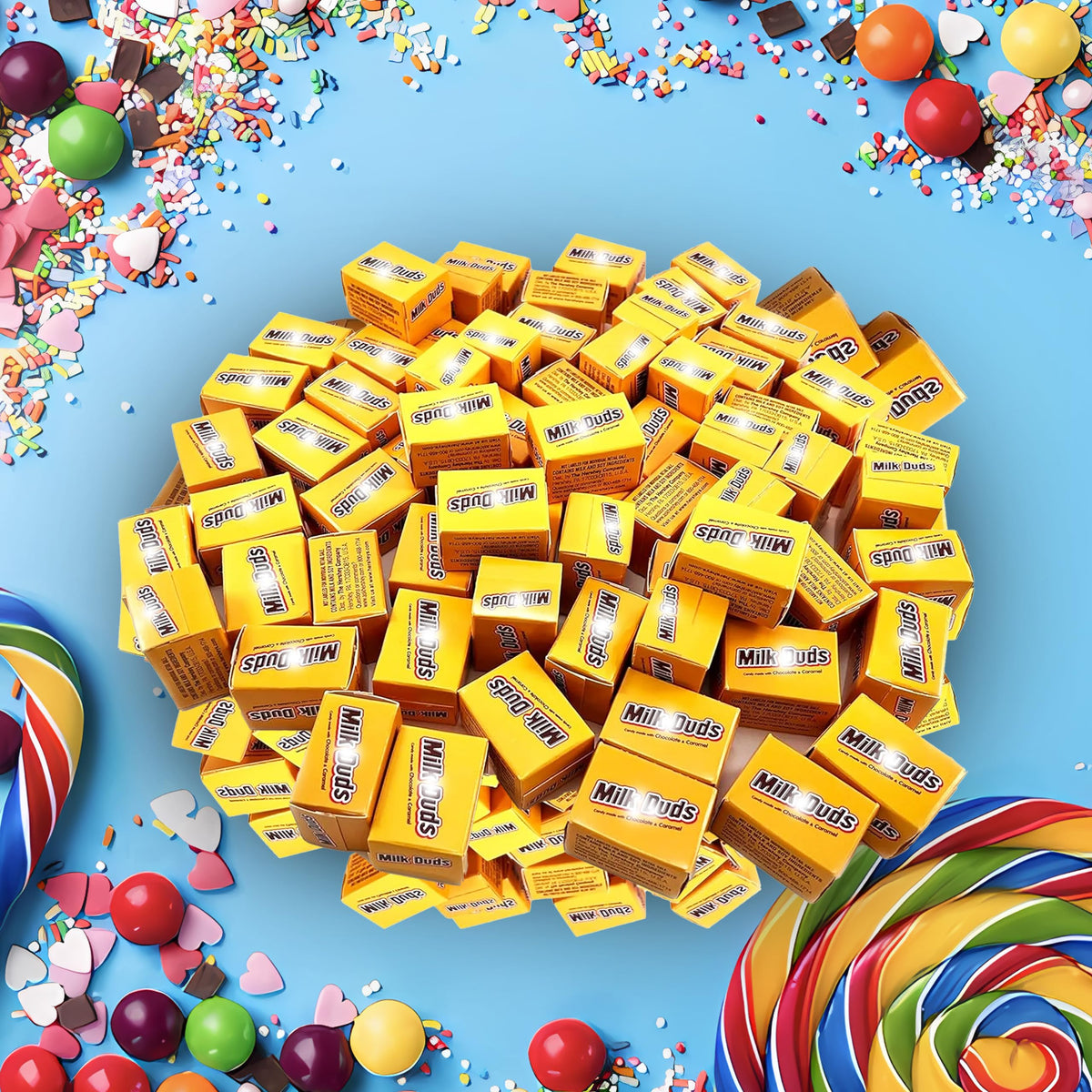 Partypom Milk Duds Bulk Box – Milk Chocolate Caramel Candy, 2.2 Lbs, Individually Wrapped Mini Boxes