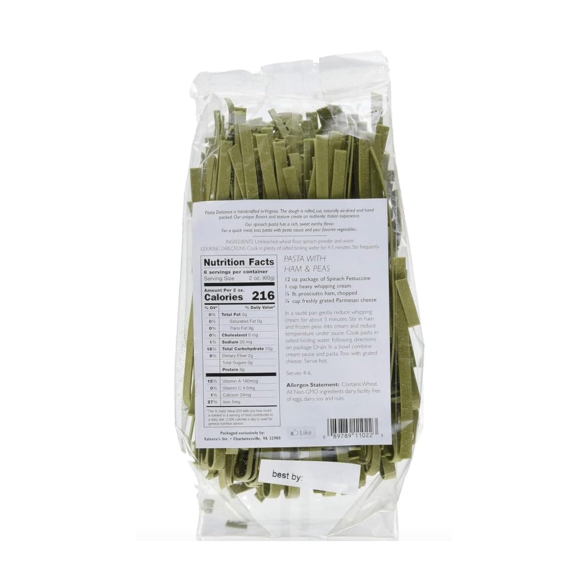 Pasta Deliziosa Spinach Fettuccine – Handcrafted 3 Pack, 12 oz Each