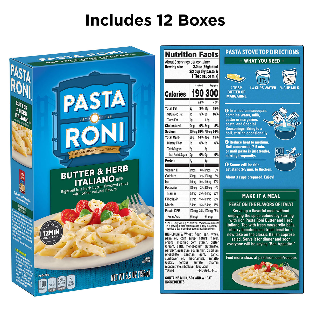 Pasta Roni Butter & Herb Italiano Rigatoni Mix – 5.5 oz Pack of 12 | Quick Family Pasta