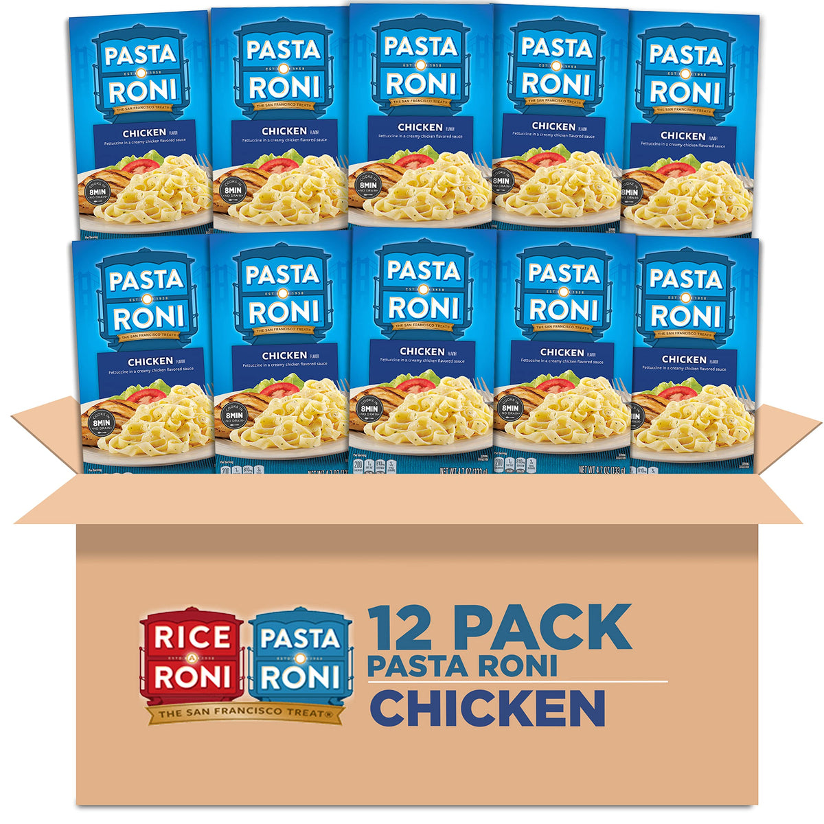 Pasta Roni Garlic Alfredo Fettuccine – Creamy Chicken Sauce, 5-Minute Cook, Pack of 12