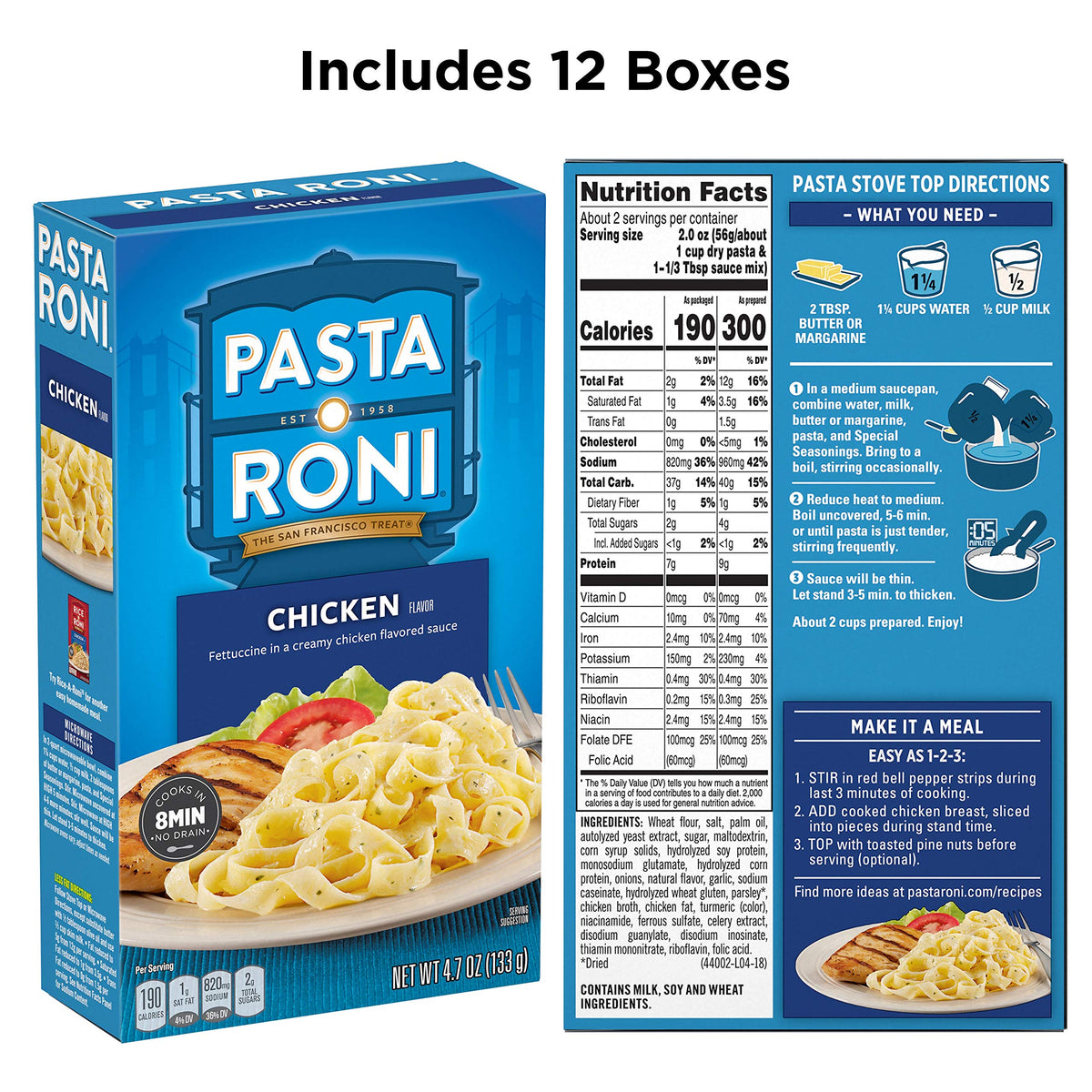 Pasta Roni Garlic Alfredo Fettuccine – Creamy Chicken Sauce, 5-Minute Cook, Pack of 12