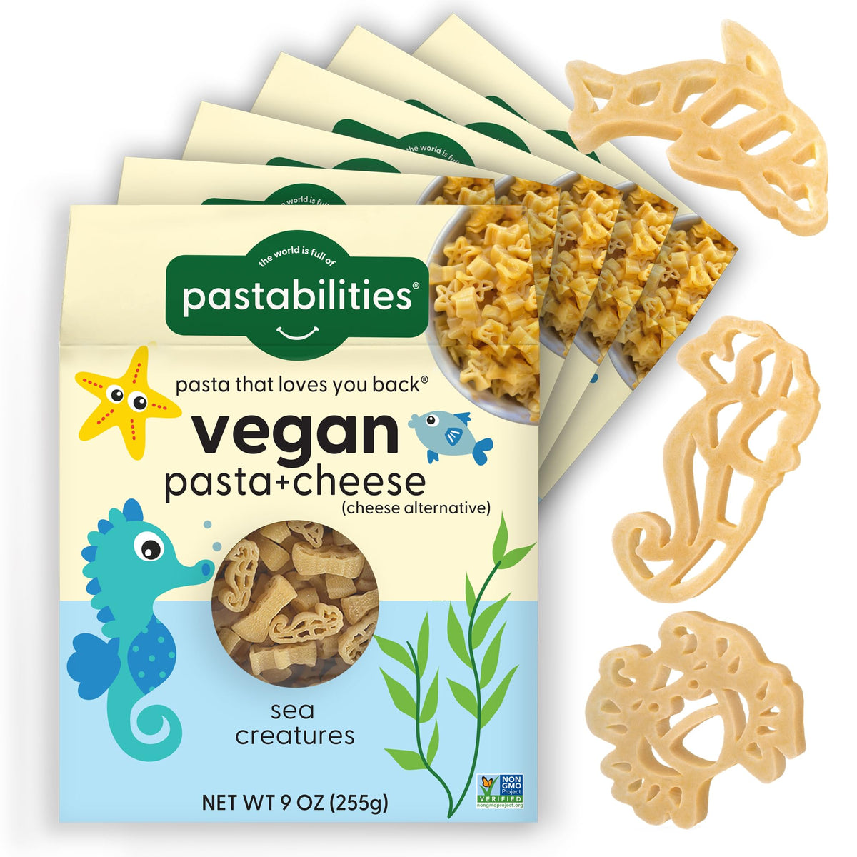 Pastabilities Vegan Mac and Cheese — Under the Sea Shapes, Family Size, Made in USA (6x9oz)