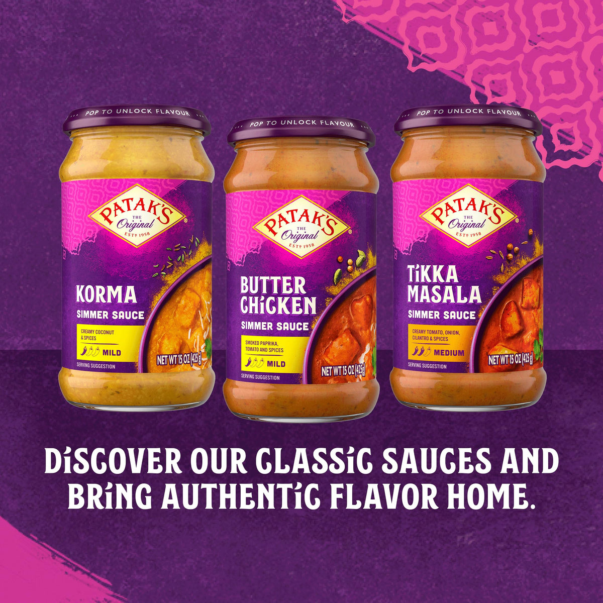 Patak's Butter Chicken Simmer Sauce - Mild & Creamy Curry, Gluten-Free & Vegetarian, 15oz Jar (Pack of 3)