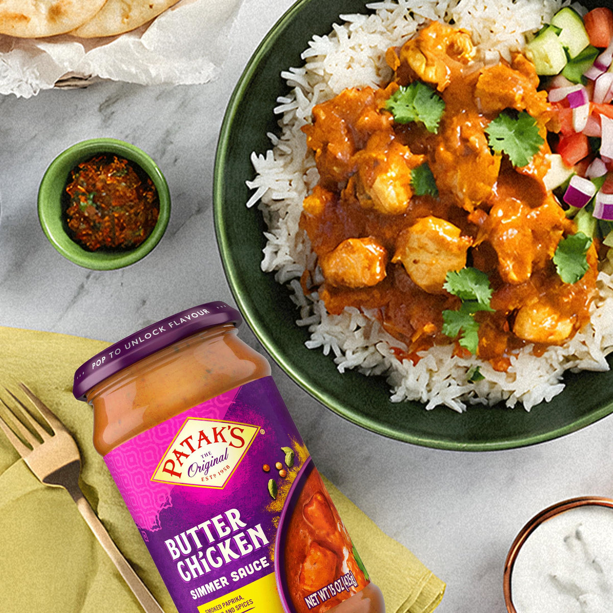 Patak's Butter Chicken Simmer Sauce - Mild & Creamy Curry, Gluten-Free & Vegetarian, 15oz Jar (Pack of 3)
