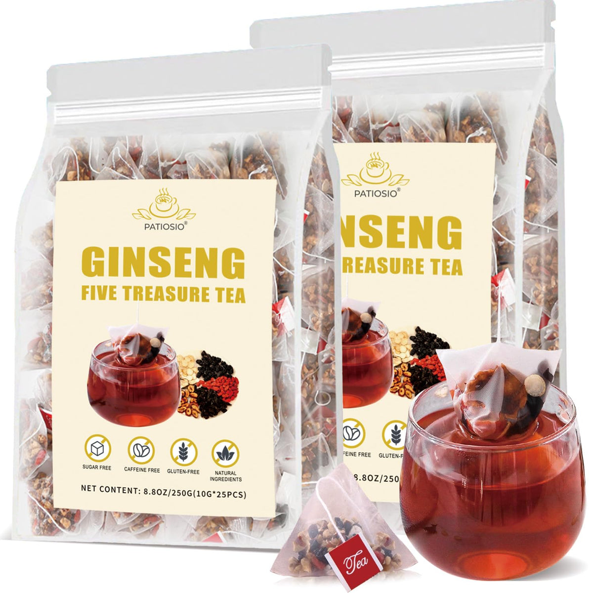 Patiosio Ginseng Five Treasures Tea – Kidney Cleanse Detox Tea (2 Pack)