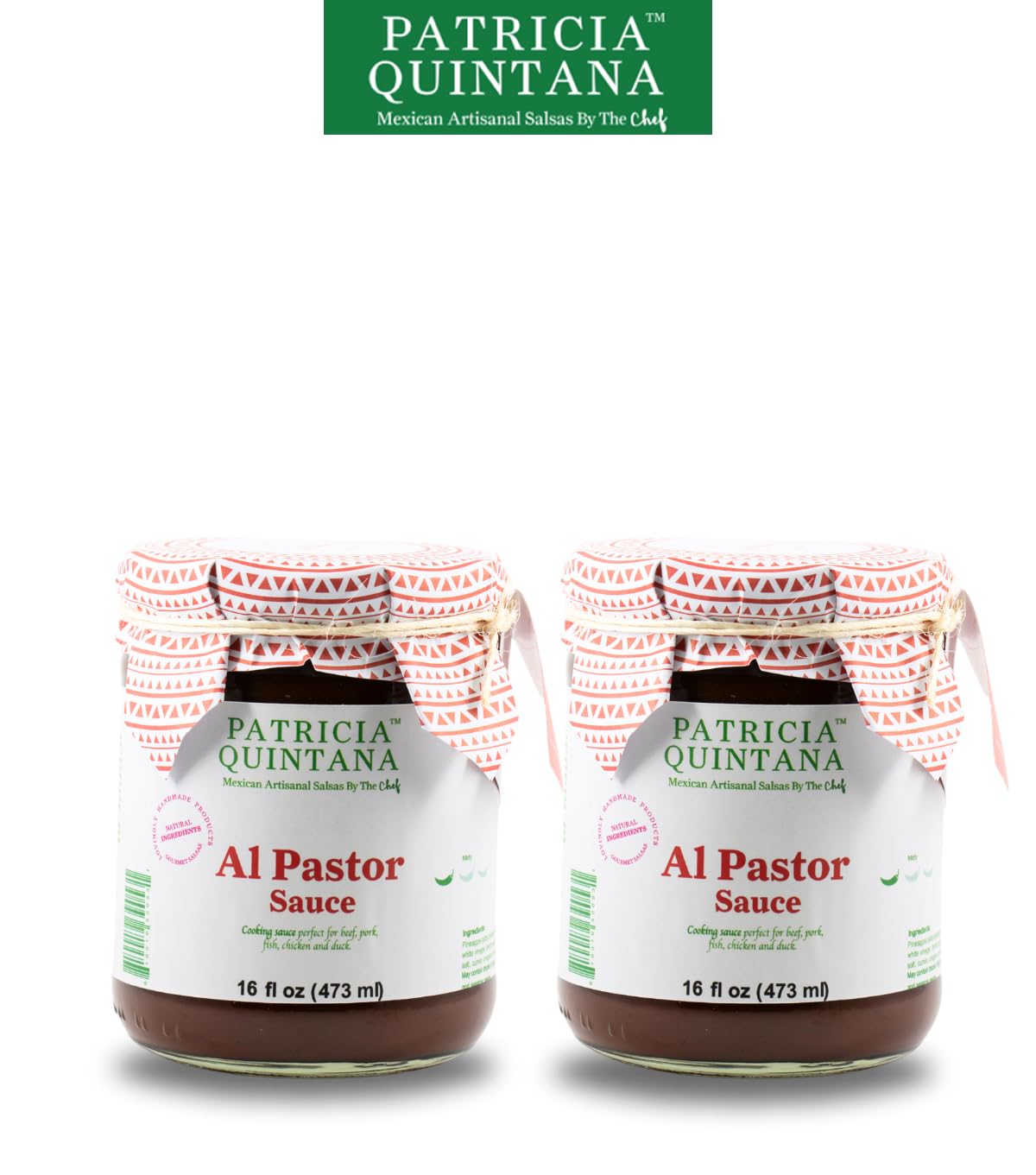 Patricia Quintana Al Pastor Sauce - Authentic Artisanal Mexican Marinade for Tacos, Burgers & Chicken (2 Jars, 16 oz)