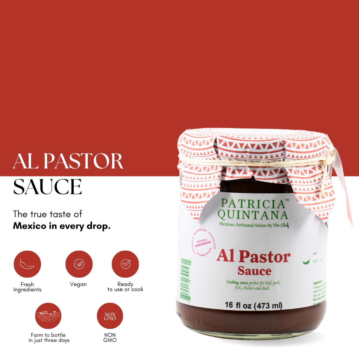 Patricia Quintana Al Pastor Sauce - Authentic Artisanal Mexican Marinade for Tacos, Burgers & Chicken (2 Jars, 16 oz)