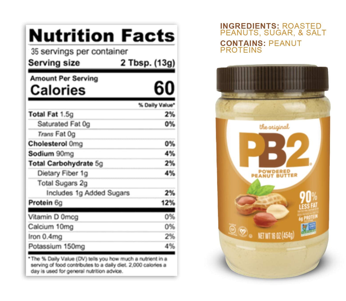 PB2 Powdered Peanut Butter Bundle — Original PB2 + Cocoa PB2 (Two 16oz Jars)
