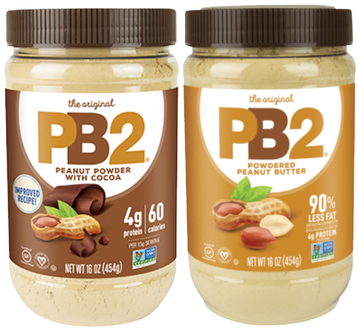 PB2 Powdered Peanut Butter Bundle — Original PB2 + Cocoa PB2 (Two 16oz Jars)