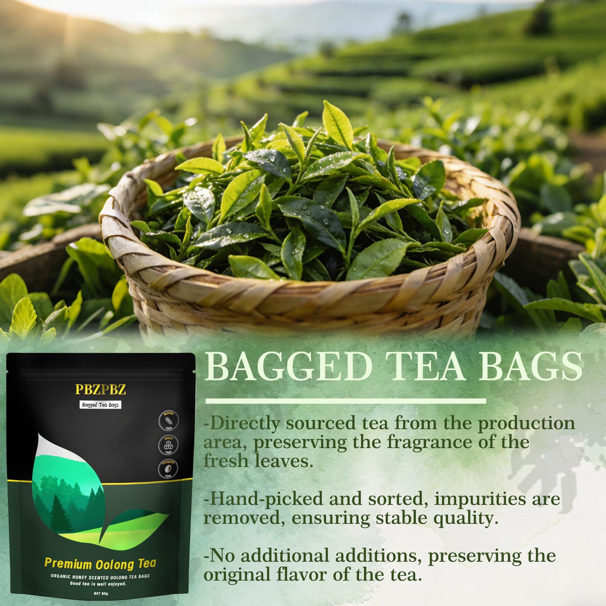 PBZPBZ Oolong Whole Leaf Tea Bags – Organic High-Altitude, Non-GMO