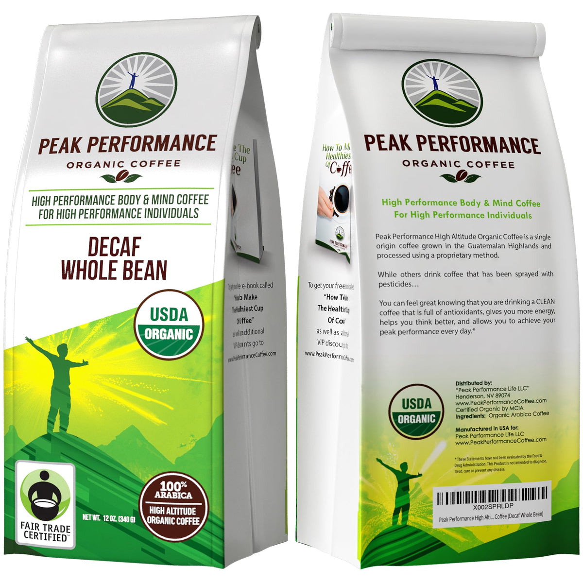 Peak Performance High Altitude Organic Decaf Coffee — Fair Trade, Low Acid, 12 oz