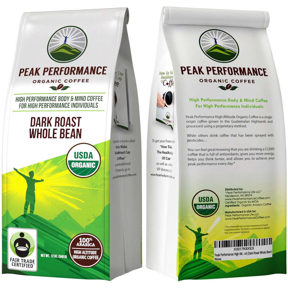 Peak Performance High Altitude Organic Coffee – Fair Trade, Low Acid, Single-Origin Dark Roast (12 oz) | USDA Organic