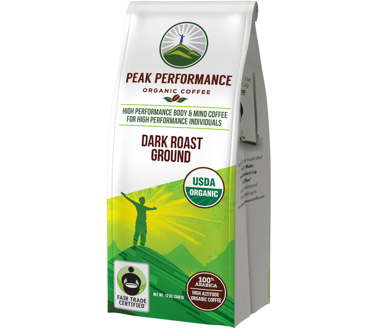 Peak Performance High Altitude Organic Coffee – Fair Trade, Low Acid, Non-GMO, Single Origin Dark Roast (12 oz)