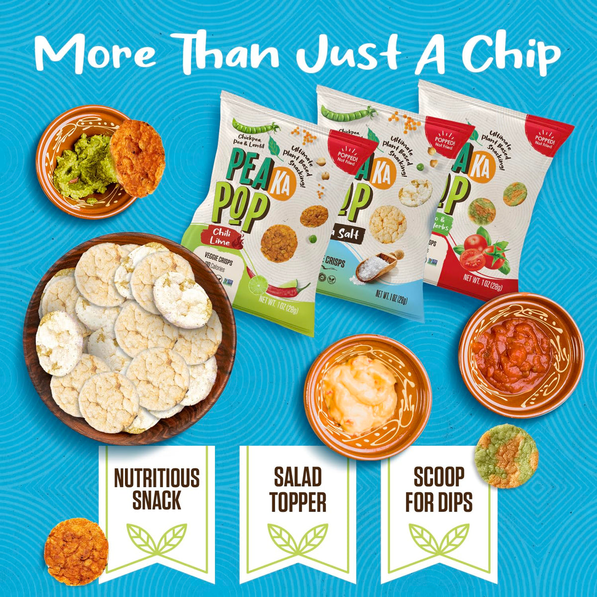 PEAKAPOP Veggie Chips – Plant-Based Protein Snack, 1oz Bags, 15-Pack Variety Pack 2