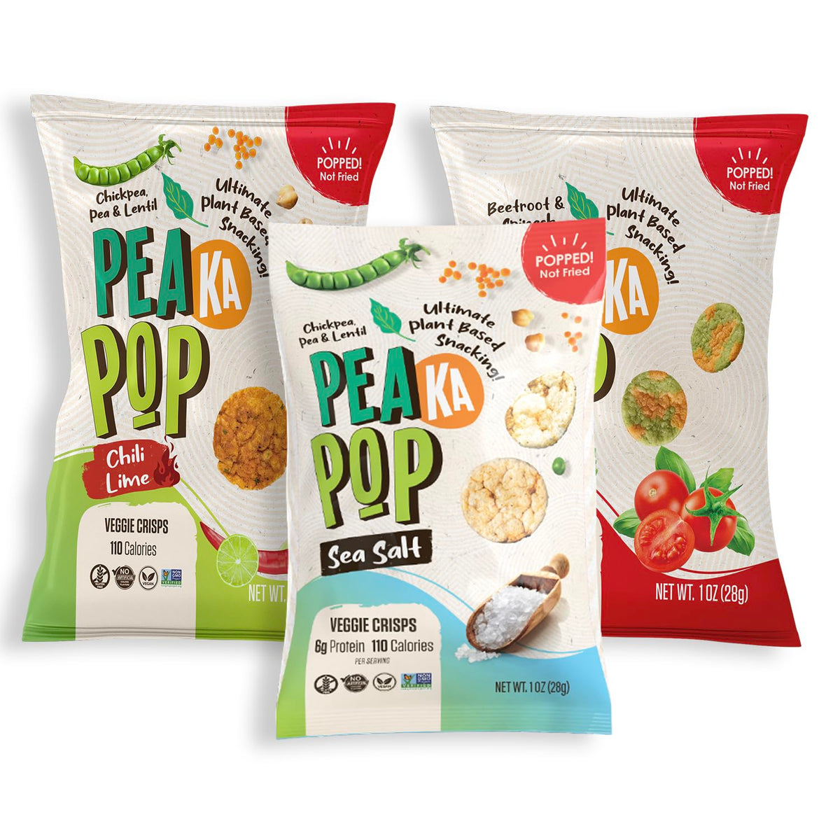 PEAKAPOP Veggie Chips – Plant-Based Protein Snack, 1oz Bags, 15-Pack Variety Pack 2