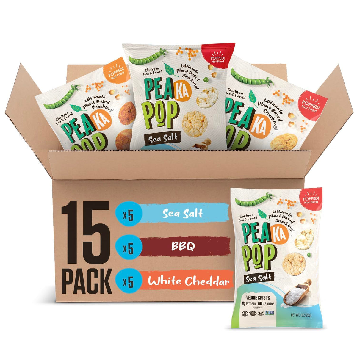PeaKaPop Veggie Chips – High-Protein Plant-Based Snacks (Vegan, Gluten-Free) | 1 oz Bags – 15-Pack Variety