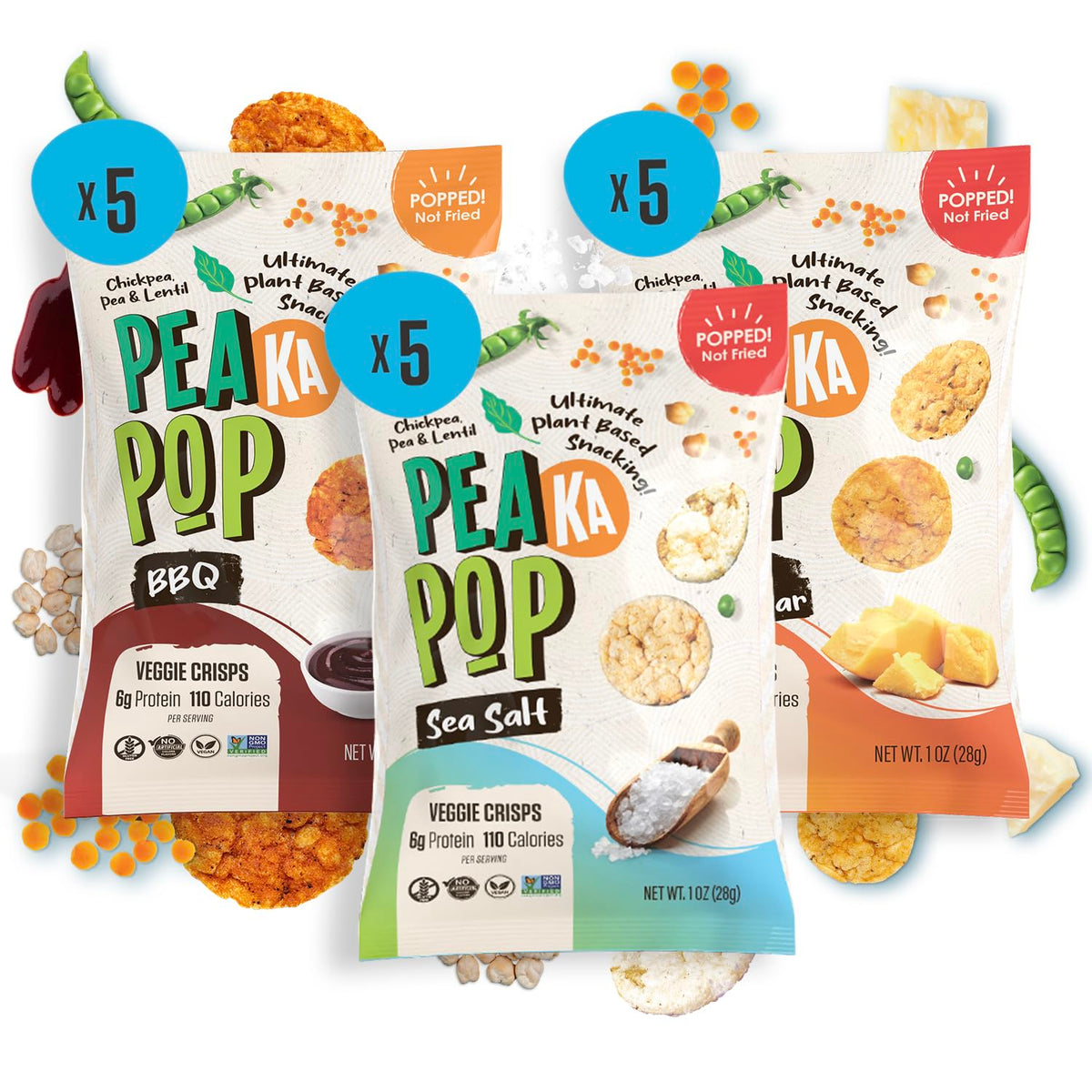 PeaKaPop Veggie Chips – High-Protein Plant-Based Snacks (Vegan, Gluten-Free) | 1 oz Bags – 15-Pack Variety