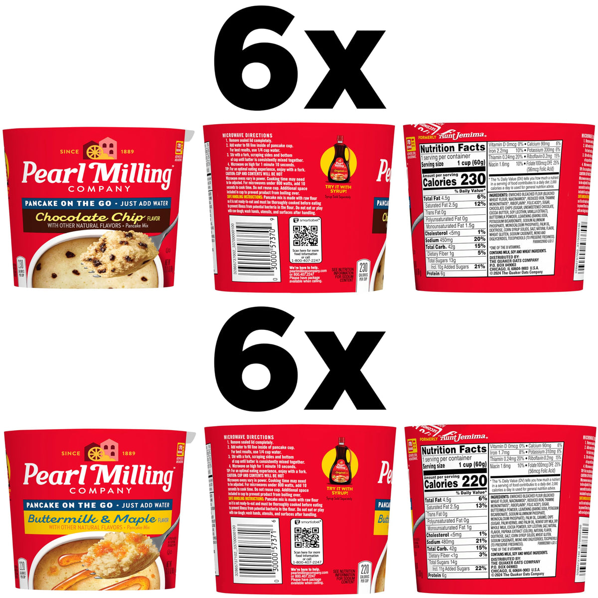 Pearl Milling Company Pancake Cups – 12 Pack (Buttermilk & Maple, Chocolate Chip)
