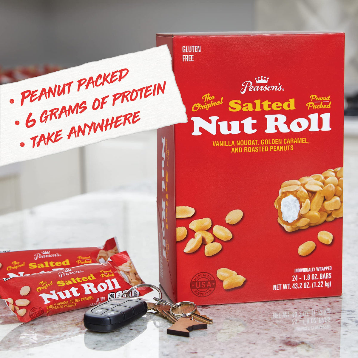 Pearson's Original Salted Nut Roll Candy Bars – 24 Count Bulk Box | Peanut, Caramel & Nougat