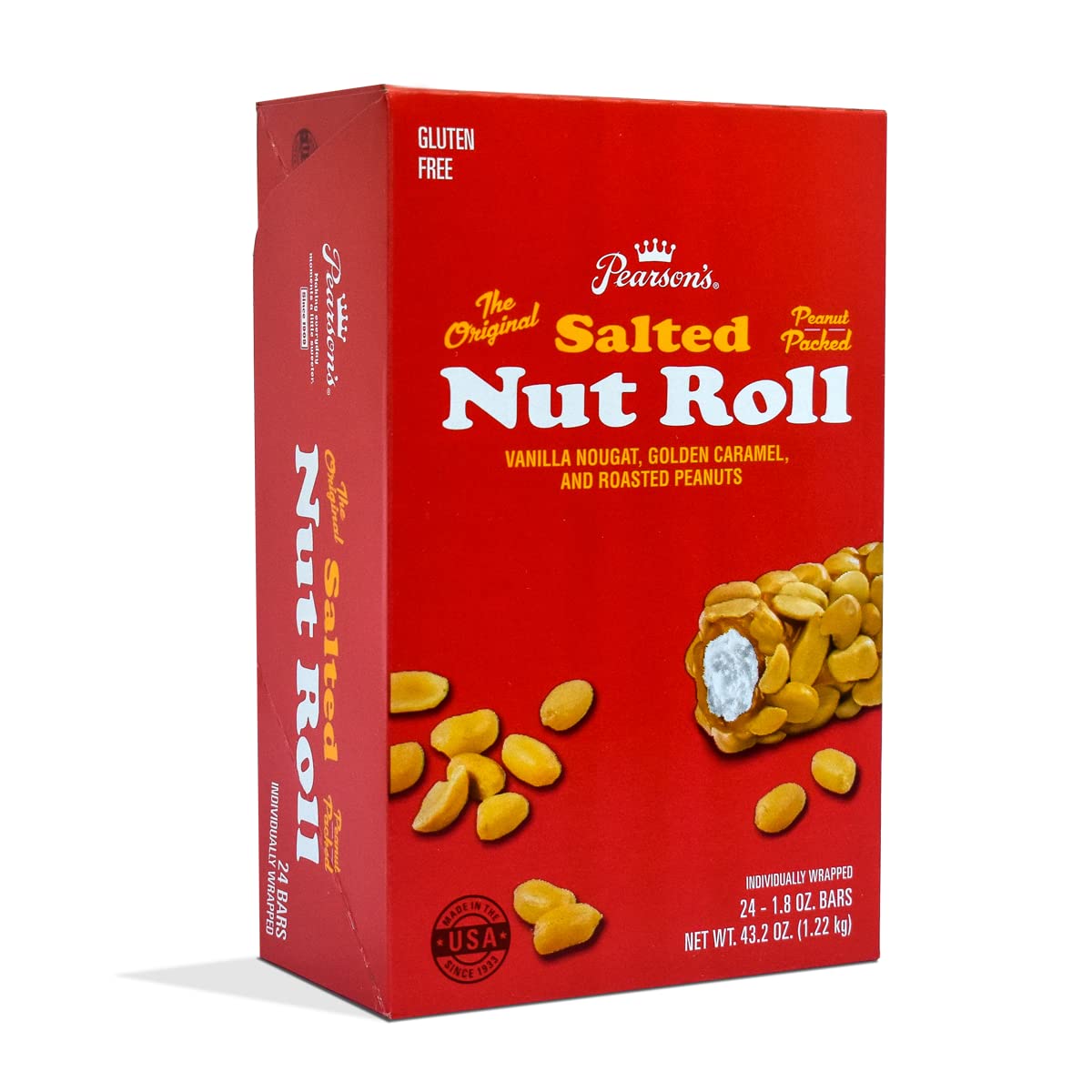 Pearson's Original Salted Nut Roll Candy Bars – 24 Count Bulk Box | Peanut, Caramel & Nougat