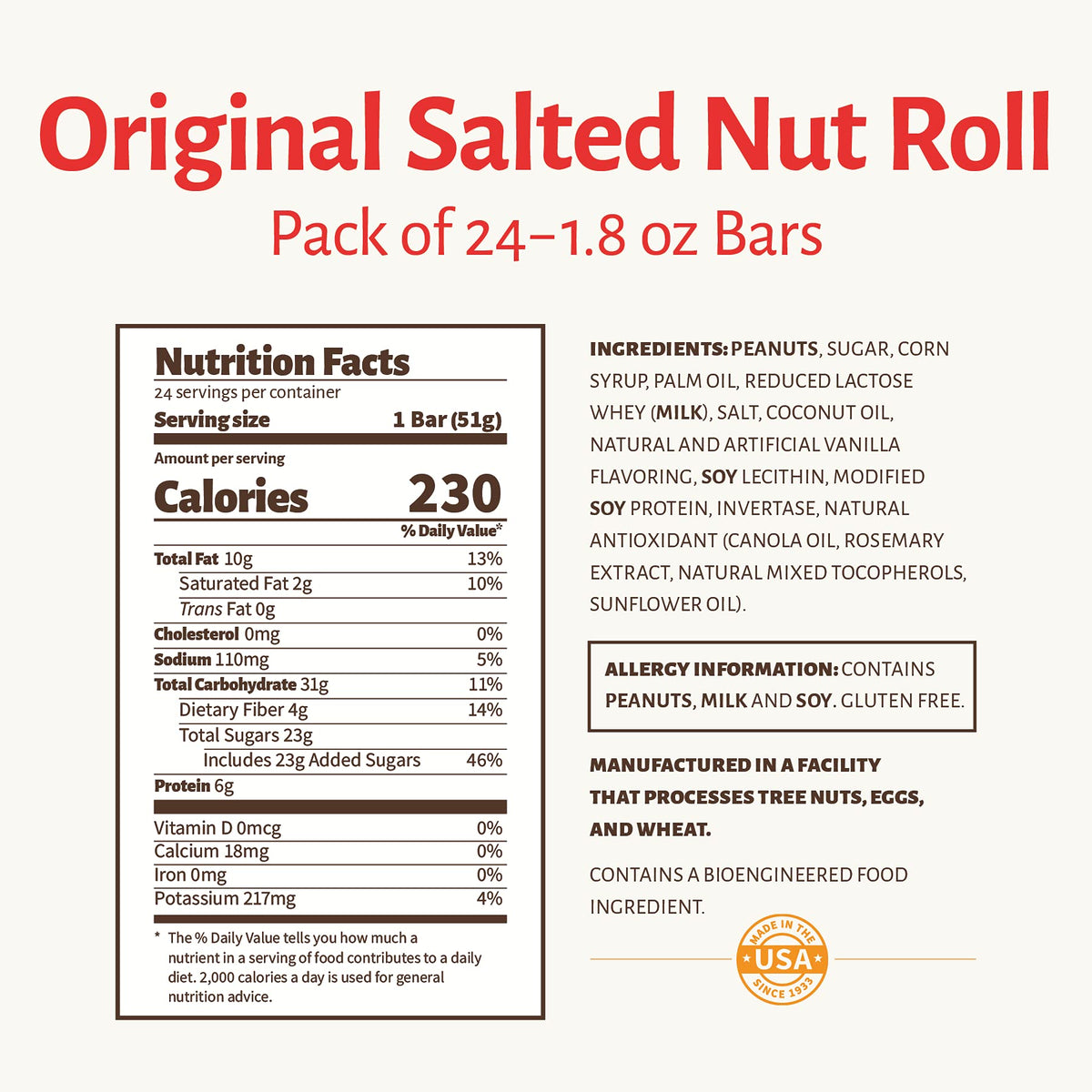 Pearson's Original Salted Nut Roll Candy Bars – 24 Count Bulk Box | Peanut, Caramel & Nougat