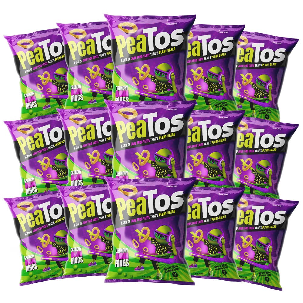 PeaTos Crunchy Onion Rings – 15-Pack Snack-Sized (0.6 oz), Plant-Based & Gluten-Free