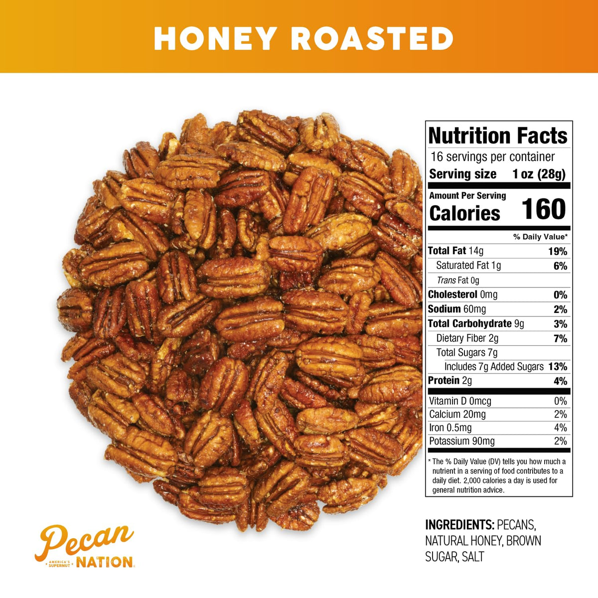 Pecan Nation Honey Roasted Georgia Pecans, 32 oz – Natural, Non-GMO, No Preservatives