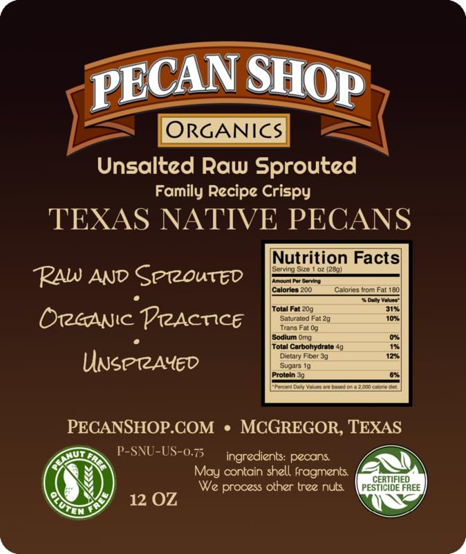 Pecans Unsalted Sprouted Organic Raw — 12 oz | Pecan Shop
