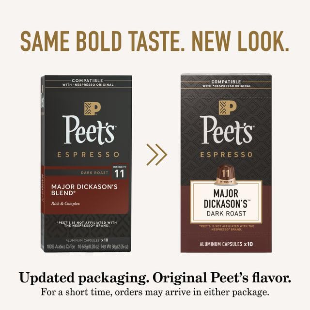 Peet's Coffee Major Dickason's Blend Intensity 11 Espresso Capsules – 50-Count, Nespresso Original Compatible