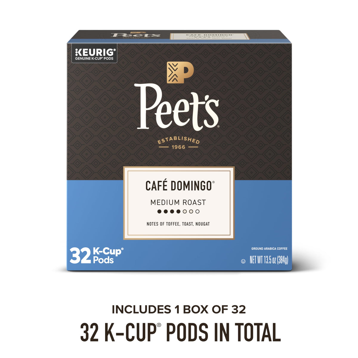 Peet's Coffee Café Domingo Medium Roast Pods – 32 Count, 100% Arabica