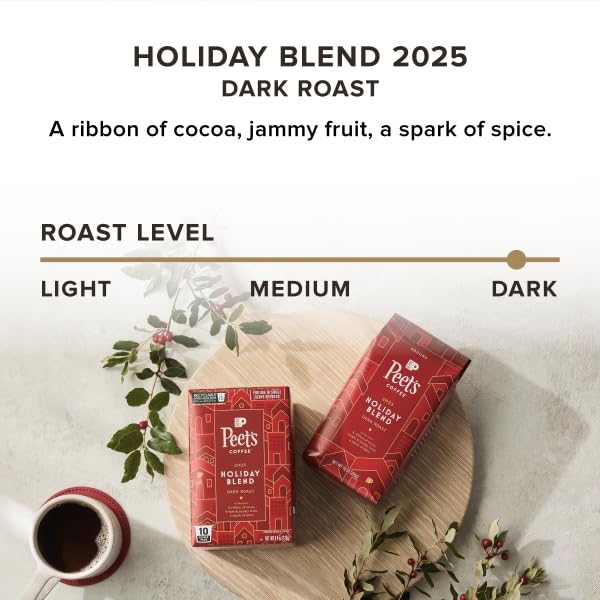 Peet's Coffee Holiday Blend Dark Roast K-Cup Pods – 60 Count (6 Boxes) | 100% Arabica