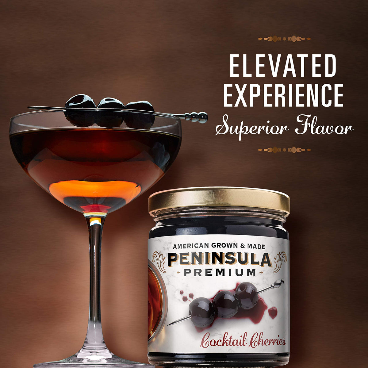 Peninsula Premium Cocktail Cherries - Award-Winning, American Grown & Made (10.5 oz, 3-Pack)