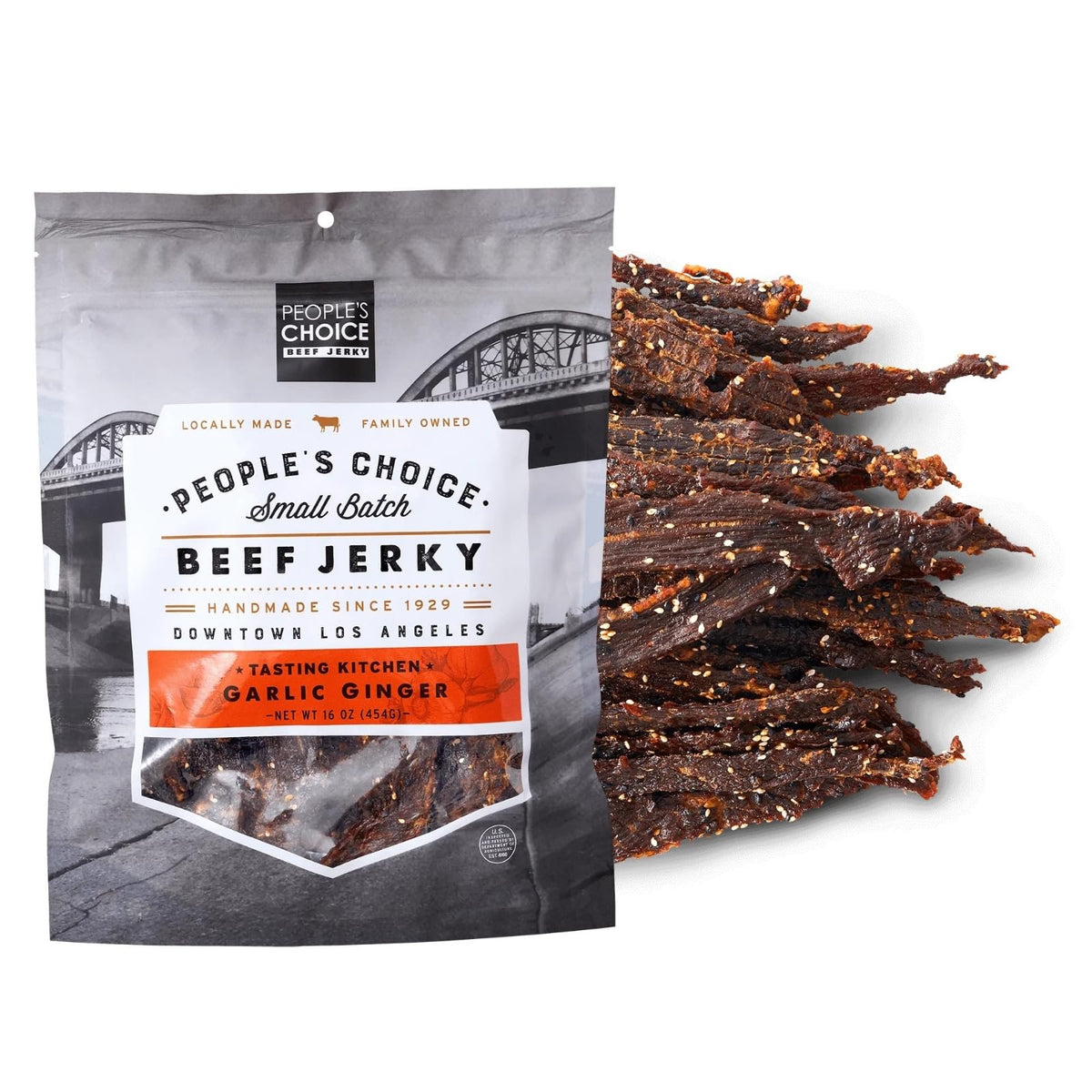 People's Choice Beef Jerky - Garlic Ginger, 10g Protein - Made in USA - 1 lb