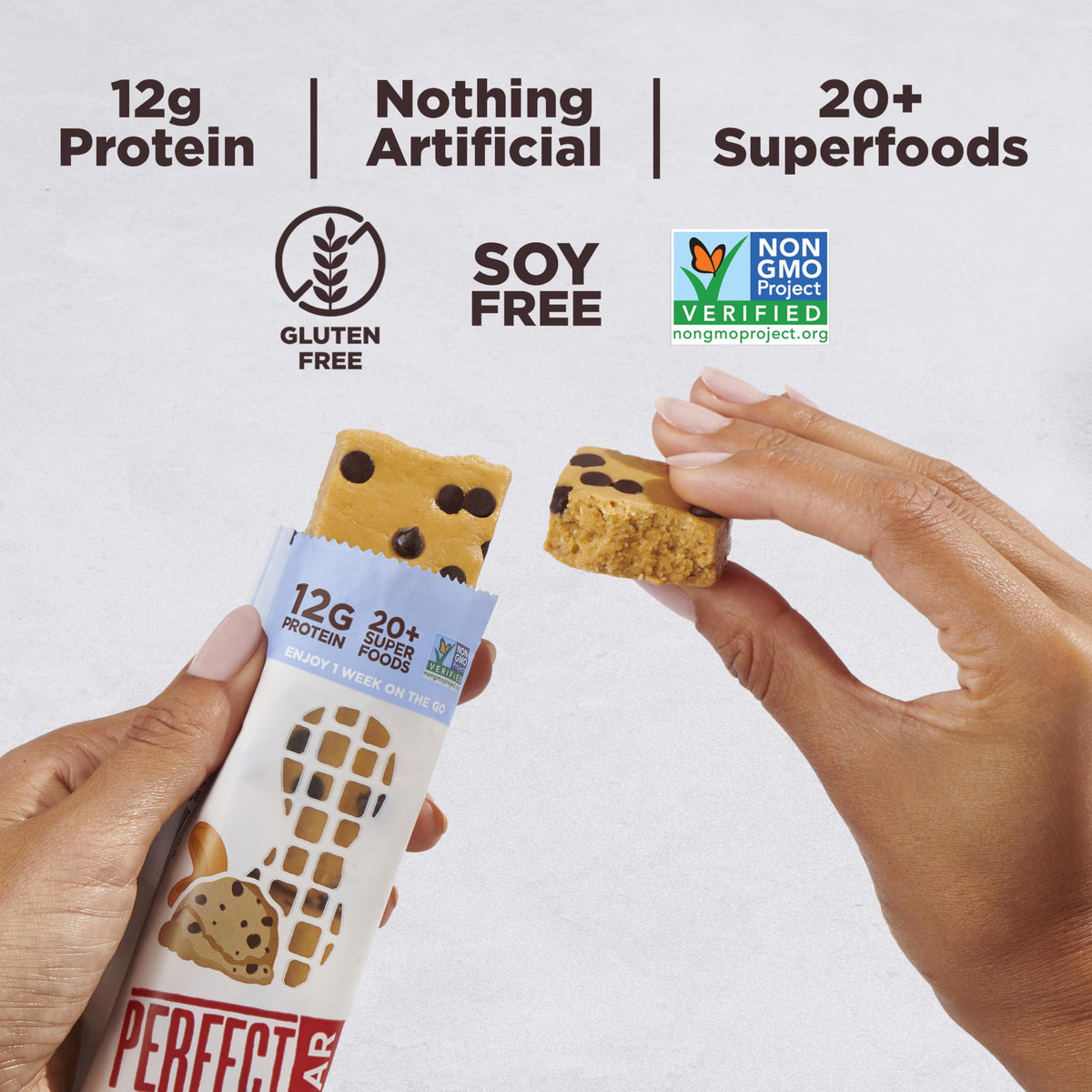 Perfect Bar Chocolate Chip Cookie Dough Protein Bar – 12g Whole Food Protein, Gluten Free, Soy Free, Non-GMO, 2.2-Oz Bar (10 Count)