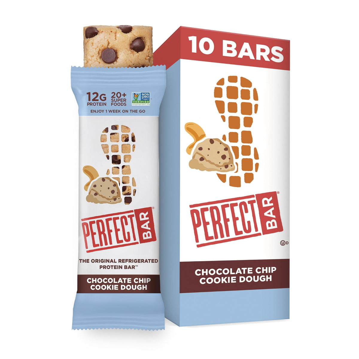 Perfect Bar Chocolate Chip Cookie Dough Protein Bar – 12g Whole Food Protein, Gluten Free, Soy Free, Non-GMO, 2.2-Oz Bar (10 Count)