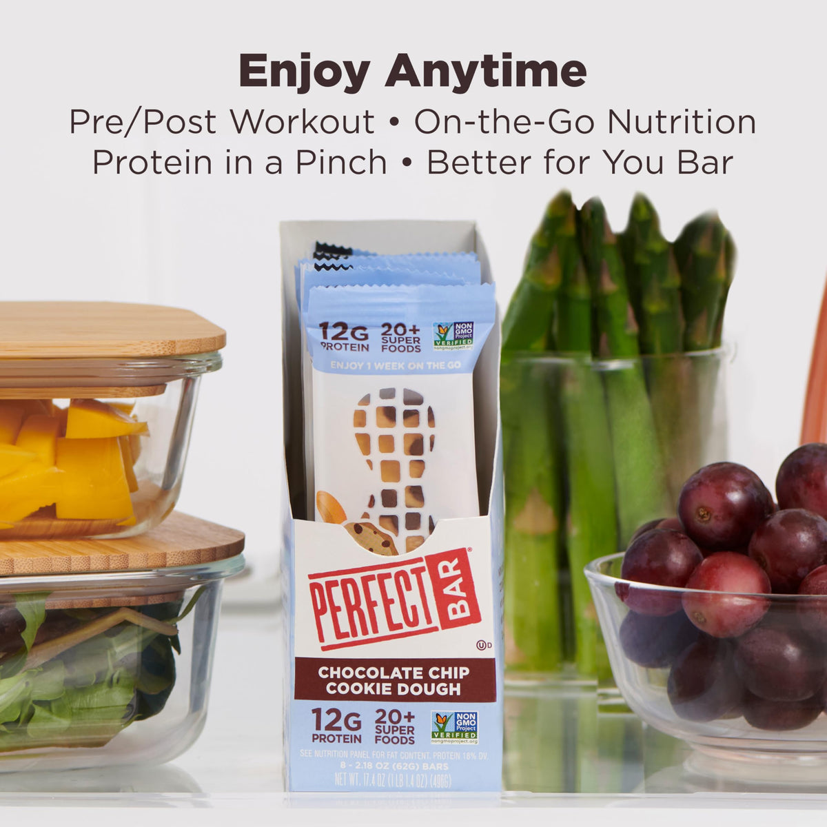 Perfect Bar Chocolate Chip Cookie Dough Protein Bar – 12g Whole Food Protein, Gluten Free, Soy Free, Non-GMO, 2.2-Oz Bar (10 Count)