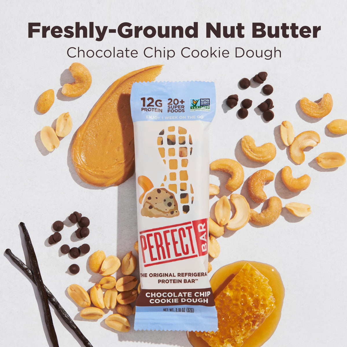 Perfect Bar Chocolate Chip Cookie Dough Protein Bar – 12g Whole Food Protein, Gluten Free, Soy Free, Non-GMO, 2.2-Oz Bar (10 Count)