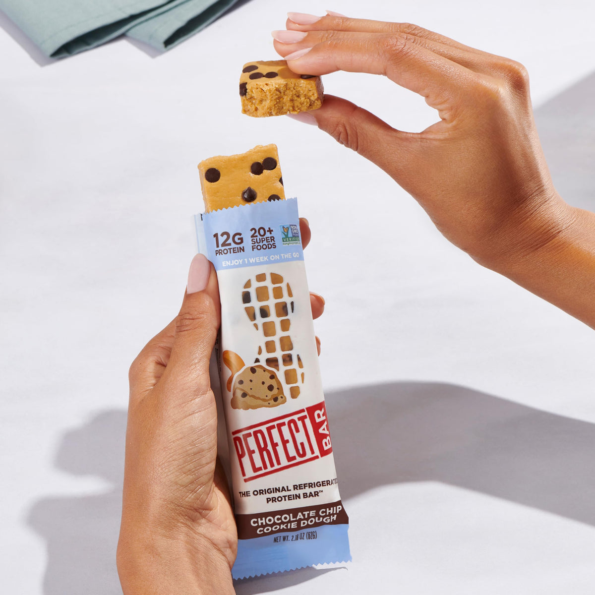 Perfect Bar Chocolate Chip Cookie Dough Protein Bar – 12g Whole Food Protein, Gluten Free, Soy Free, Non-GMO, 2.2-Oz Bar (10 Count)