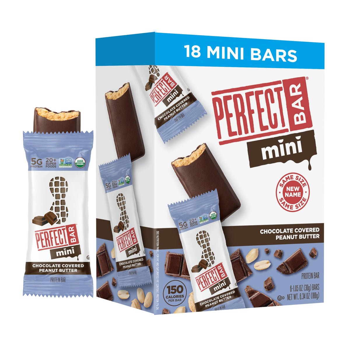 Perfect Bar Mini: Chocolate Covered Peanut Butter Protein Bar – Organic, Gluten Free, 18 Count