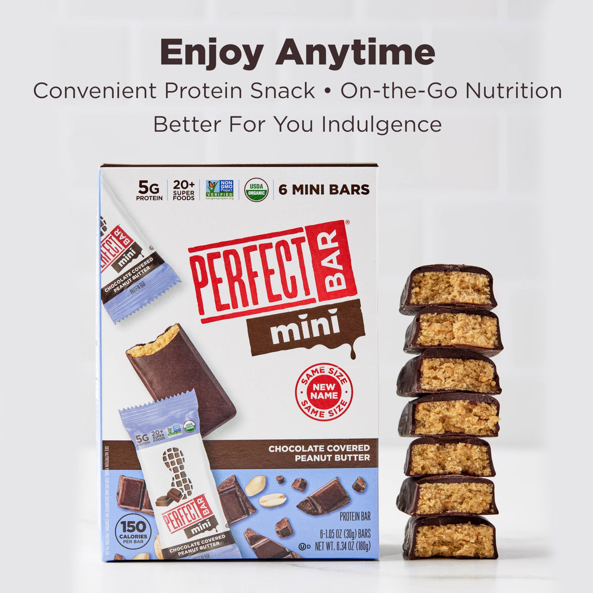 Perfect Bar Mini: Chocolate Covered Peanut Butter Protein Bar – Organic, Gluten Free, 18 Count