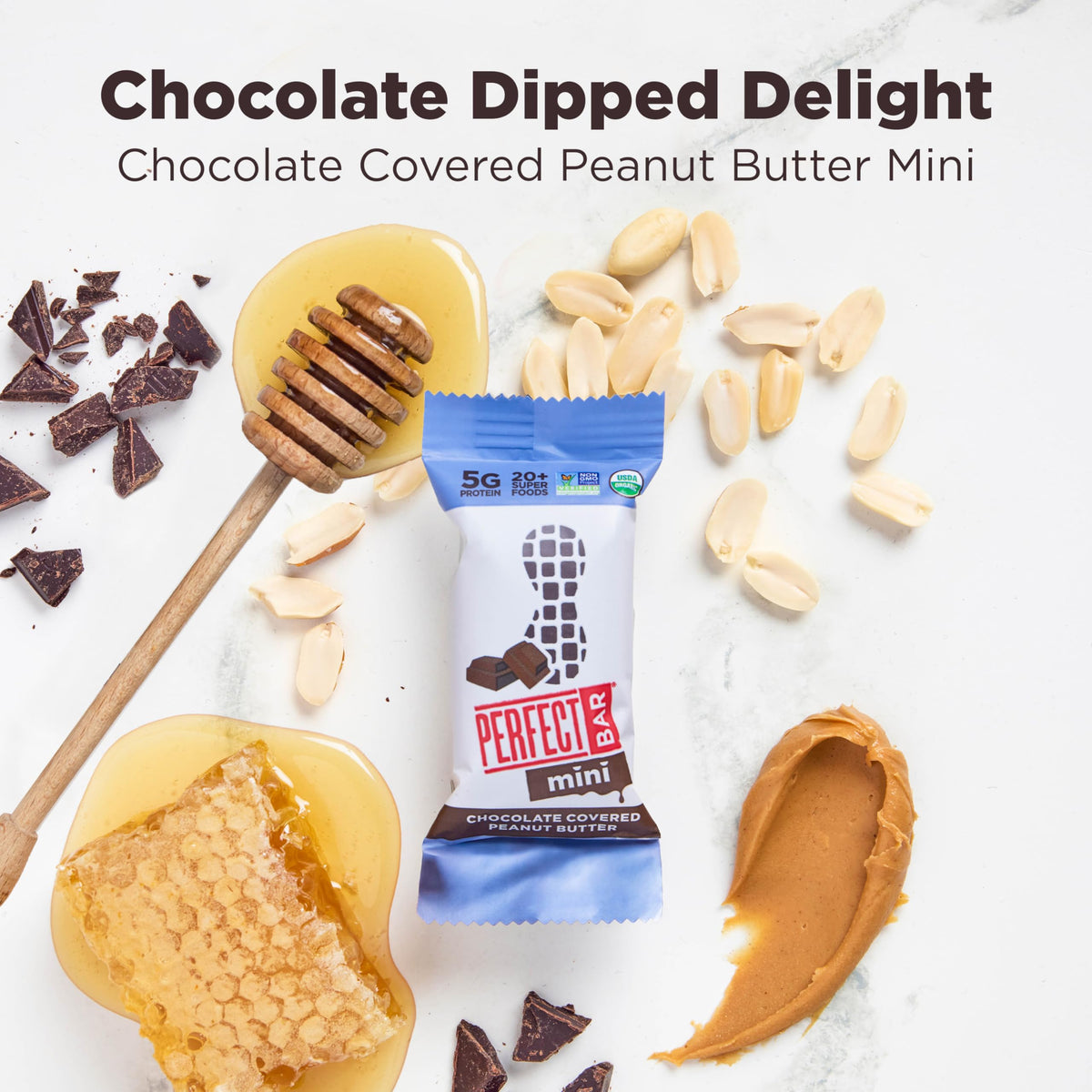 Perfect Bar Mini: Chocolate Covered Peanut Butter Protein Bar – Organic, Gluten Free, 18 Count