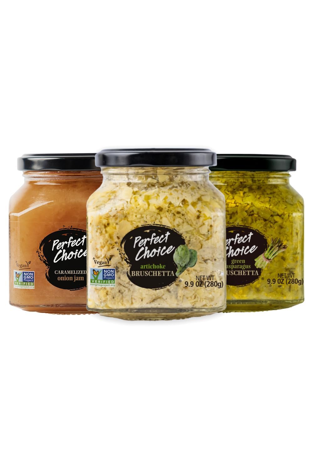 Perfect Choice Variety Pack: Artichoke Bruschetta, Green Asparagus Bruschetta & Caramelized Onion Spreads