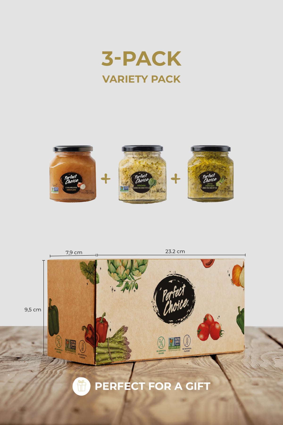 Perfect Choice Variety Pack: Artichoke Bruschetta, Green Asparagus Bruschetta & Caramelized Onion Spreads