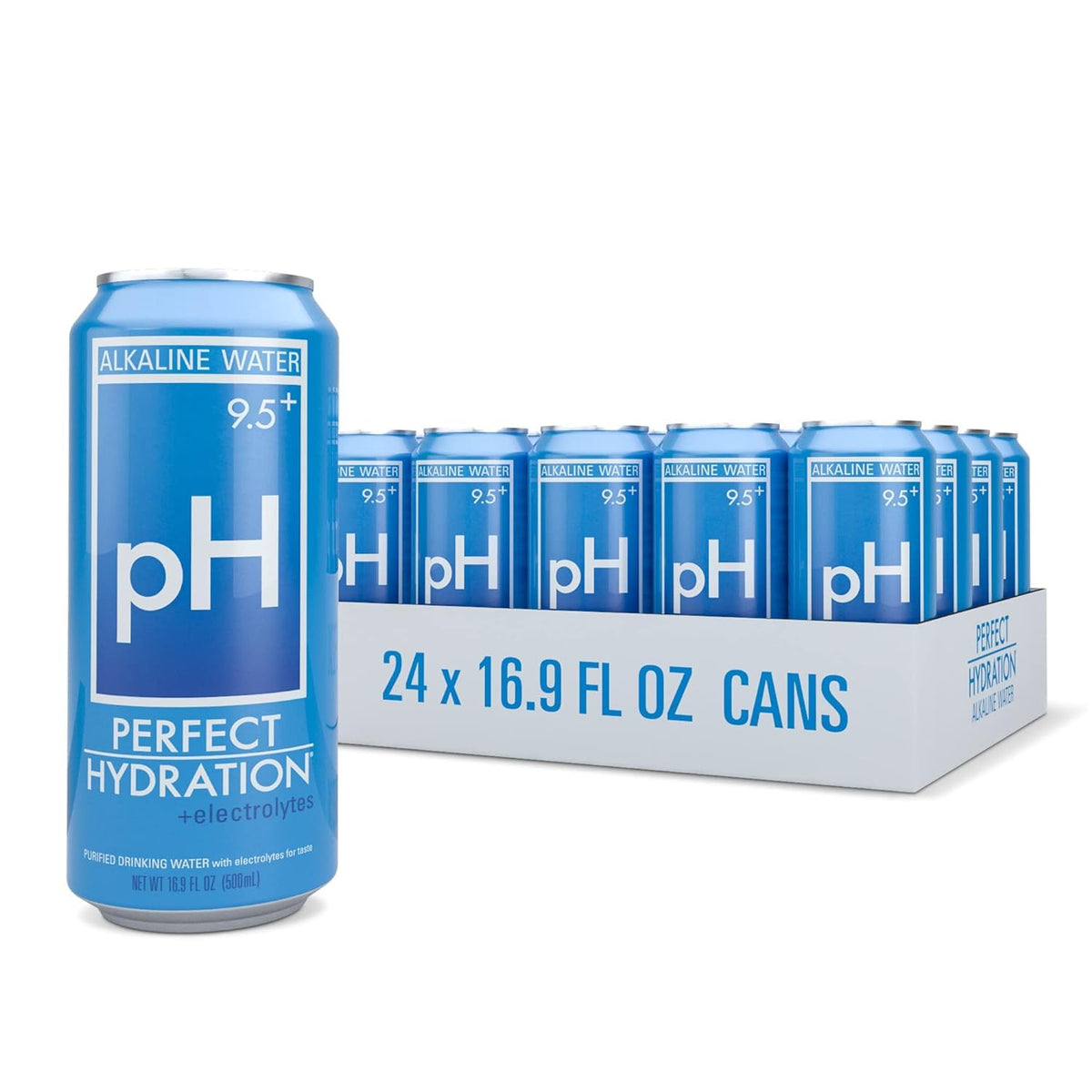 Perfect Hydration 9.5+ pH Alkaline Water – 16.9 oz Cans (Pack of 24) – Made in USA