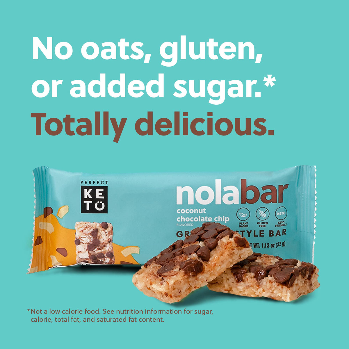 Perfect Keto Nola Bars - Gluten Free, Keto Granola Bars, 2g Net Carbs, Coconut Chocolate Chip, 8 Pack