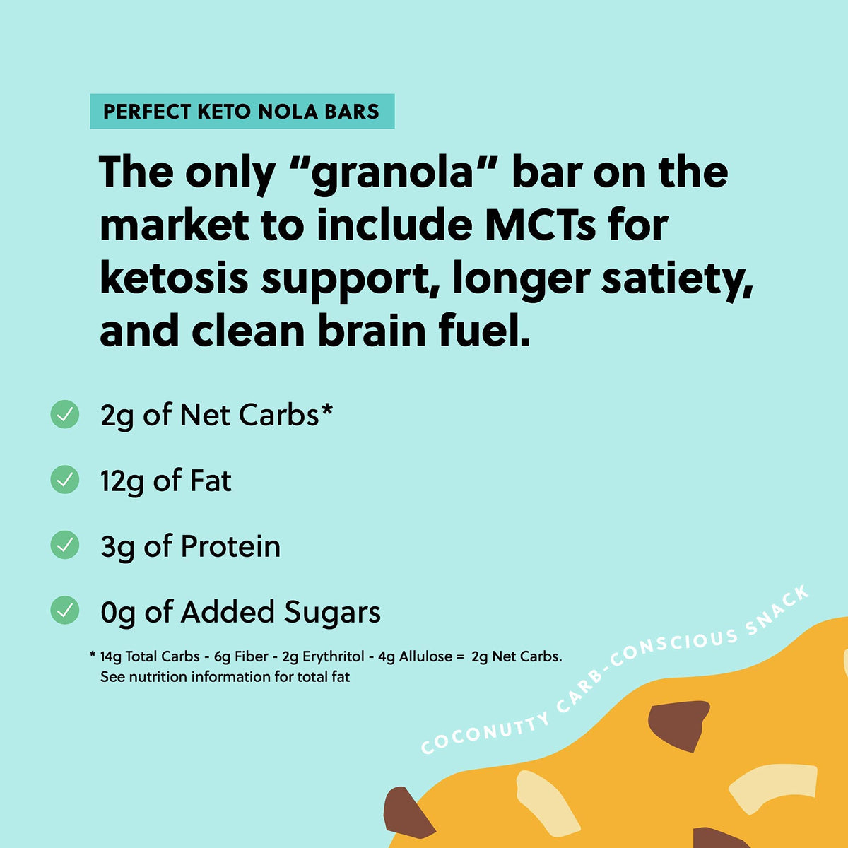 Perfect Keto Nola Bars - Gluten Free, Keto Granola Bars, 2g Net Carbs, Coconut Chocolate Chip, 8 Pack