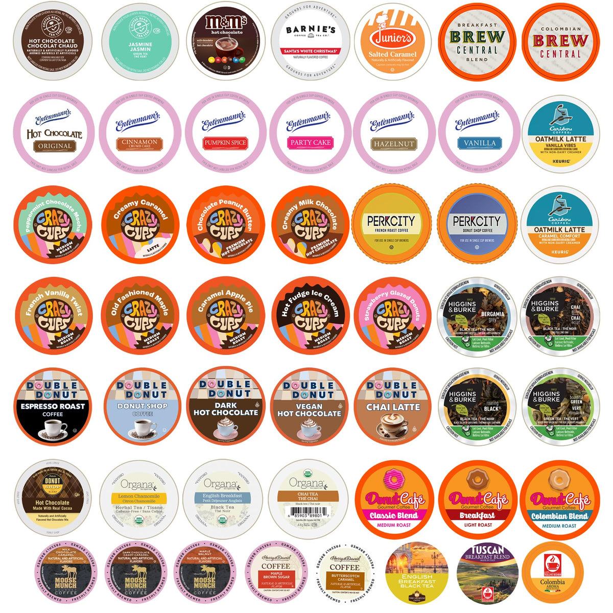 Perfect Samplers 50-Count K-Cup Sampler: Coffee, Tea, Cider, Cappuccino & Hot Chocolate for Keurig