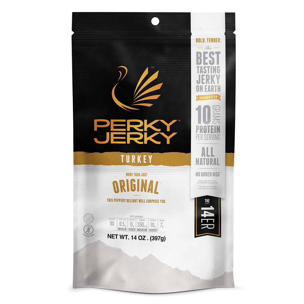 Perky Jerky Original Turkey Jerky 14oz – Low Sodium, 10g Protein, Handcrafted, USA-Sourced