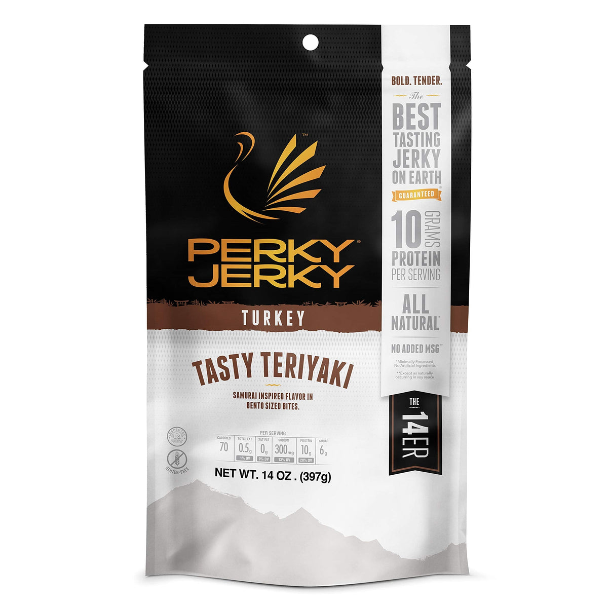 Perky Jerky Teriyaki Turkey Jerky 14oz – Low Sodium, 10g Protein, Low Fat, 100% U.S.-Sourced